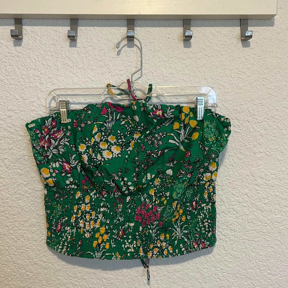 Anthropologie New With Tags Strapless Neck-tie Floral Top